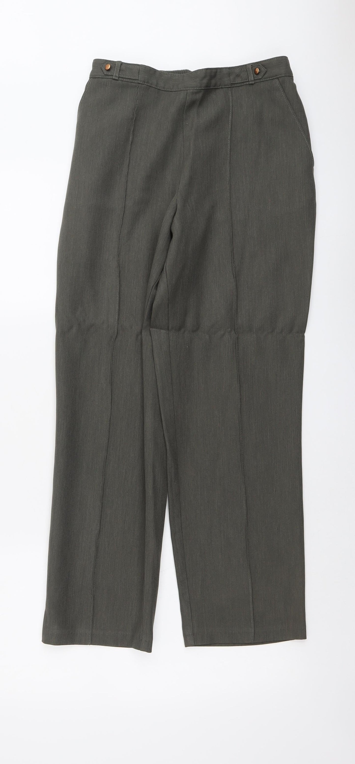 Marks and Spencer Womens Green Polyester Trousers Size 8 L26 in Regular