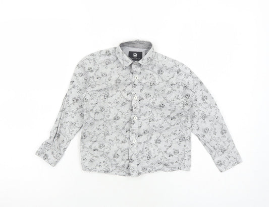 Steel & Jelly Boys Grey Floral Cotton Basic Button-Up Size 5-6 Years Collared Button