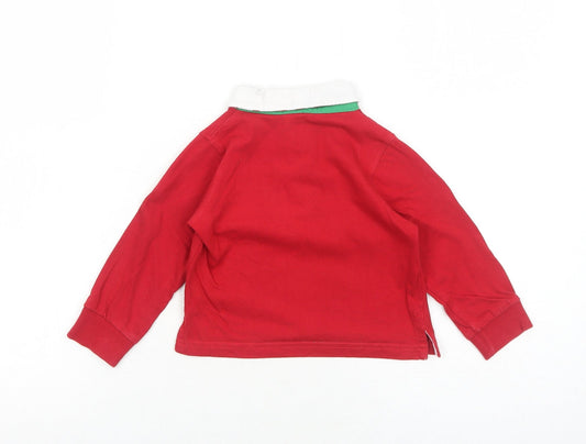 Peacocks Boys Red Cotton Basic Polo Size 12-18 Months Collared Button - Wales