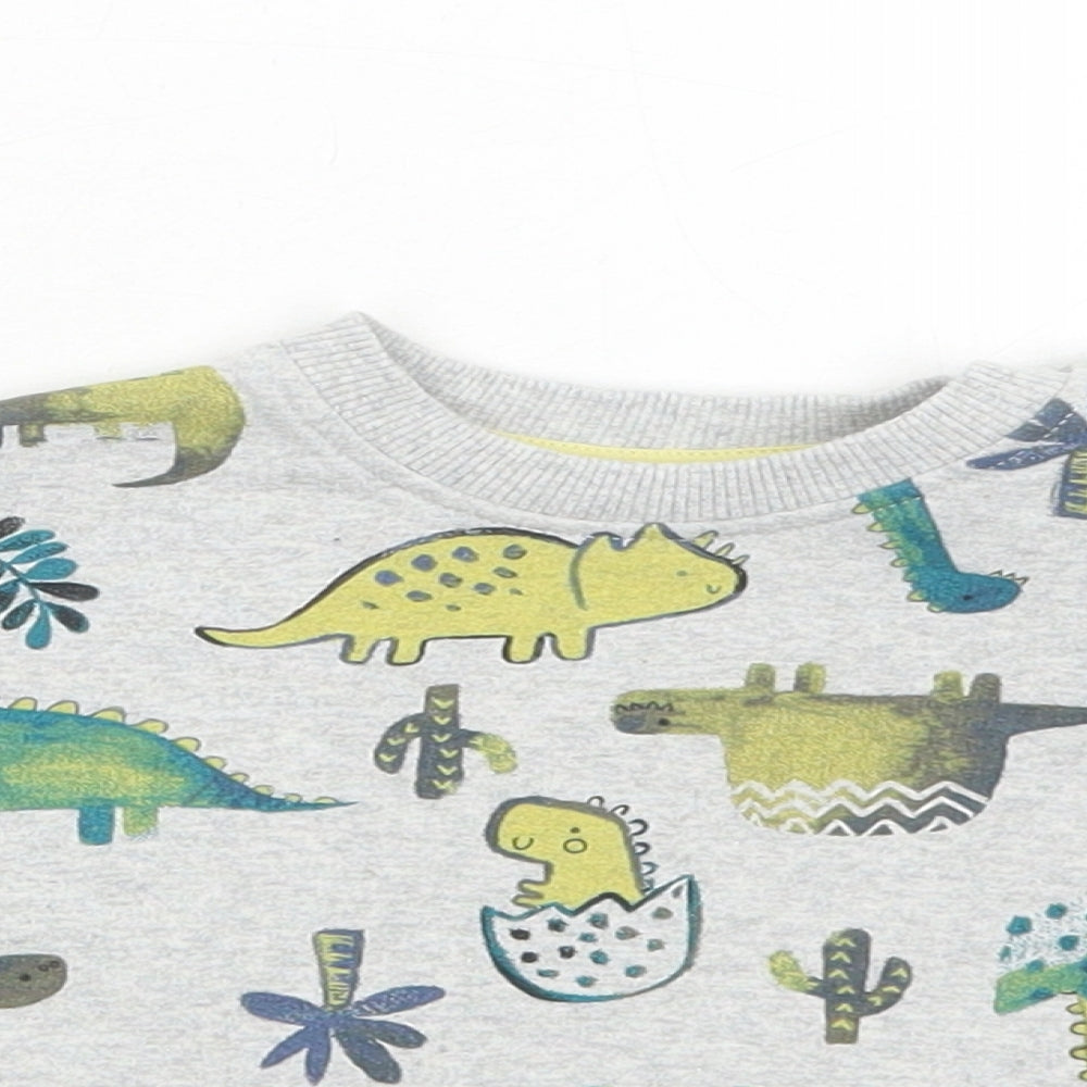 Nutmeg Boys Grey Cotton Pullover Button-Up Size 0-3 Months Round Neck Snap - Dinosaur, Cactus