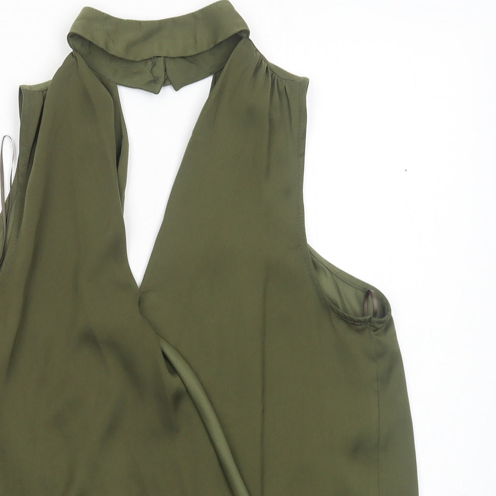 New Look Womens Green Polyester Basic Blouse Size 8 V-Neck - Choker