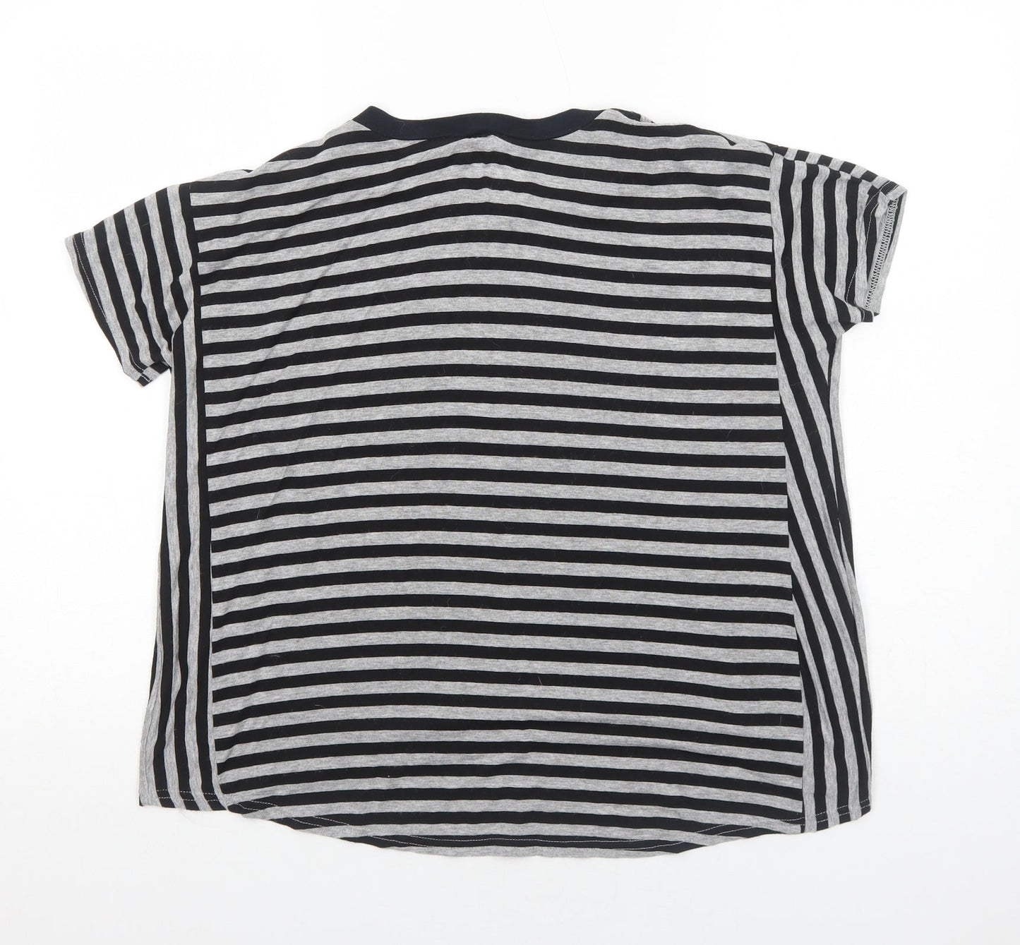 River Island Womens Grey Striped Viscose Basic T-Shirt Size 10 Round Neck - Amour