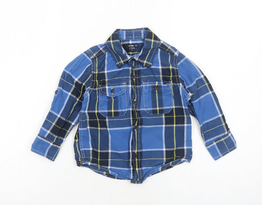 Gap Boys Blue Plaid Cotton Basic Button-Up Size 2 Years Collared Button