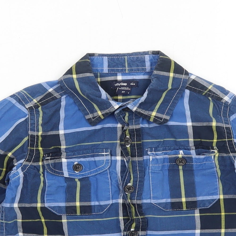 Gap Boys Blue Plaid Cotton Basic Button-Up Size 2 Years Collared Button