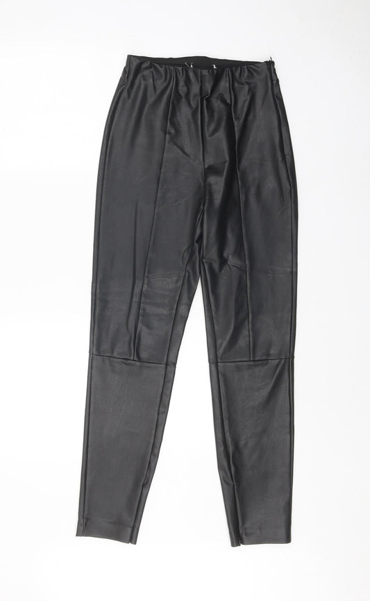 Preworn Womens Black Polyester Trousers Size S Regular Zip
