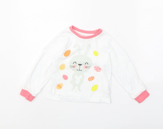 Easter Girls White 100% Cotton Basic T-Shirt Size 2-3 Years Round Neck Pullover - Easter Bunny