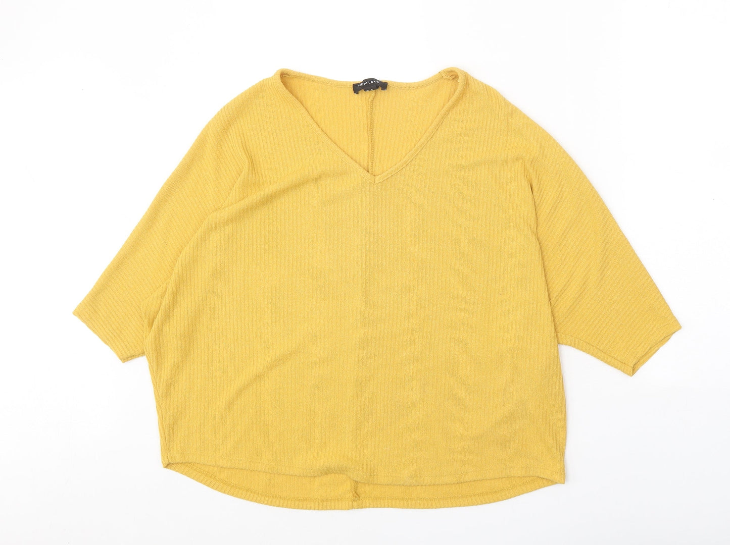 New Look Womens Yellow Viscose Basic T-Shirt Size S V-Neck
