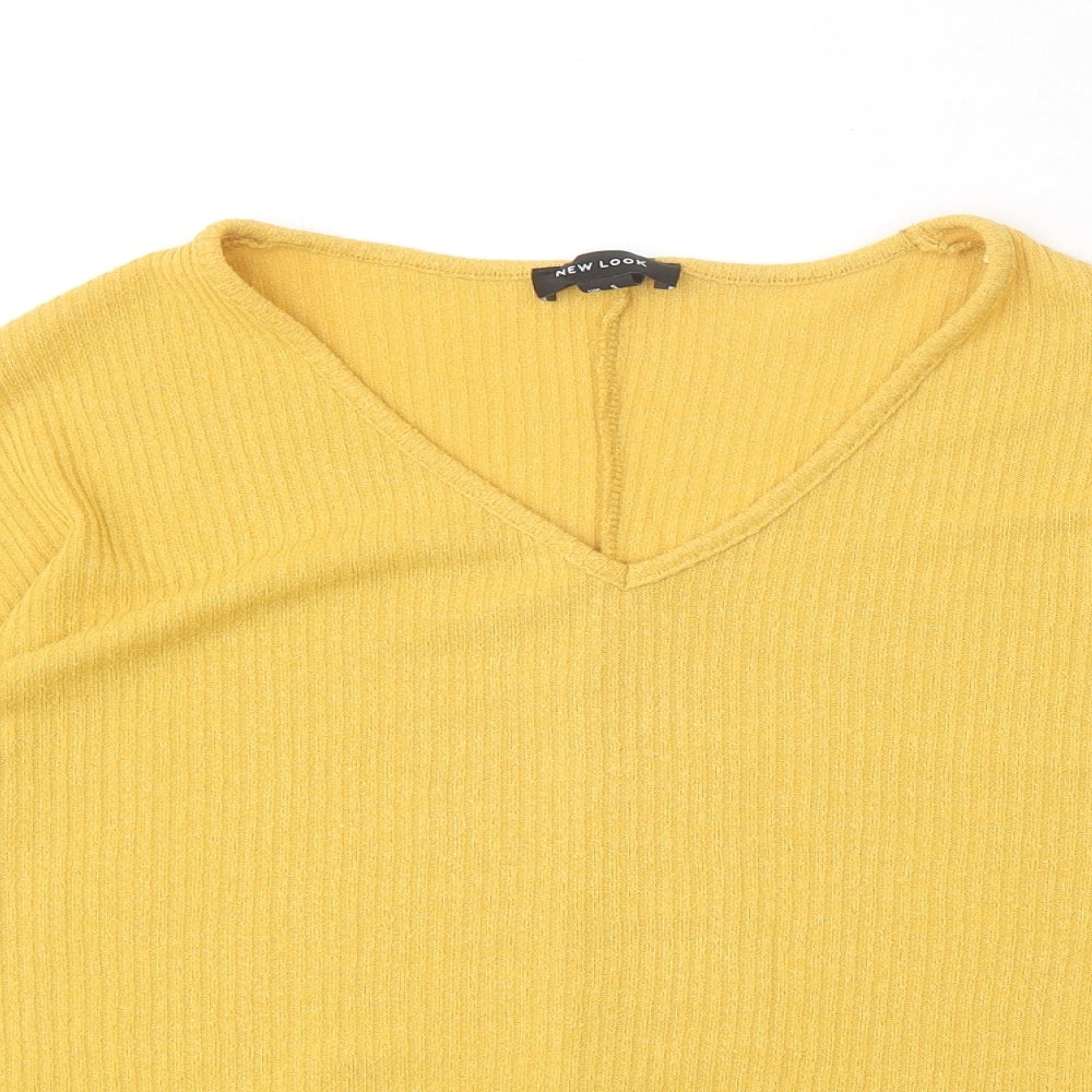 New Look Womens Yellow Viscose Basic T-Shirt Size S V-Neck