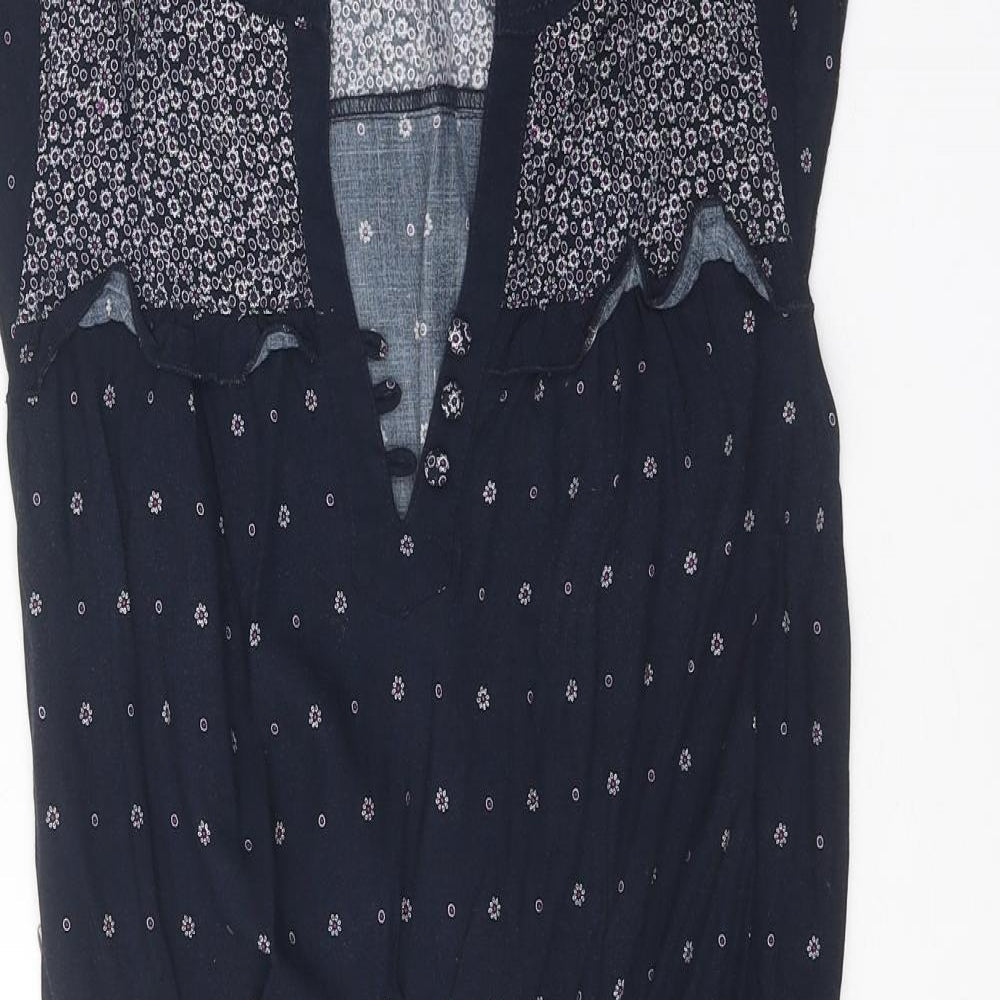 Glassons Womens Black Geometric Viscose A-Line Size 10 V-Neck Button