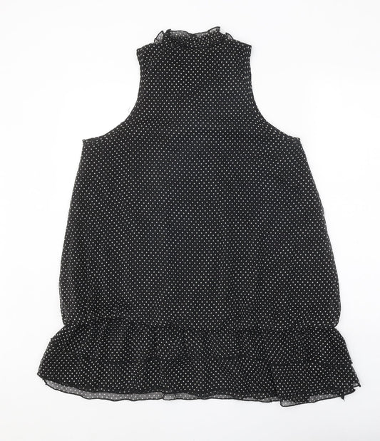 Mela London Womens Black Polka Dot Polyester A-Line Size L V-Neck Tie