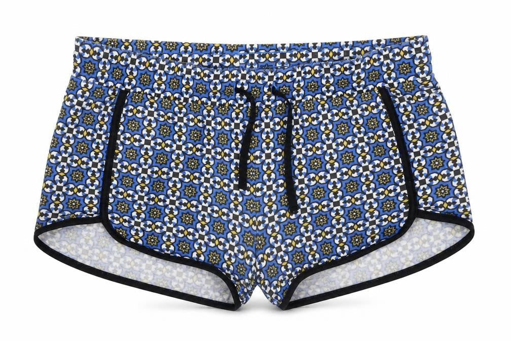 Topshop Womens Blue Geometric Polyester Sweat Shorts Size 10 Regular Drawstring