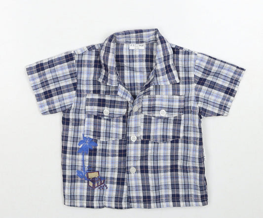 Stomp Boys Blue Plaid Cotton Basic Button-Up Size 6-9 Months Collared Button - Age 6-12 Months, Treasure Chest
