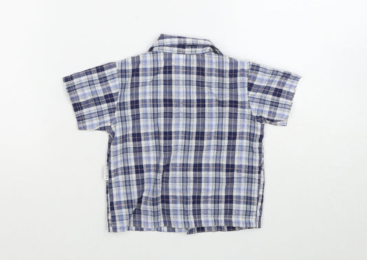 Stomp Boys Blue Plaid Cotton Basic Button-Up Size 6-9 Months Collared Button - Age 6-12 Months, Treasure Chest