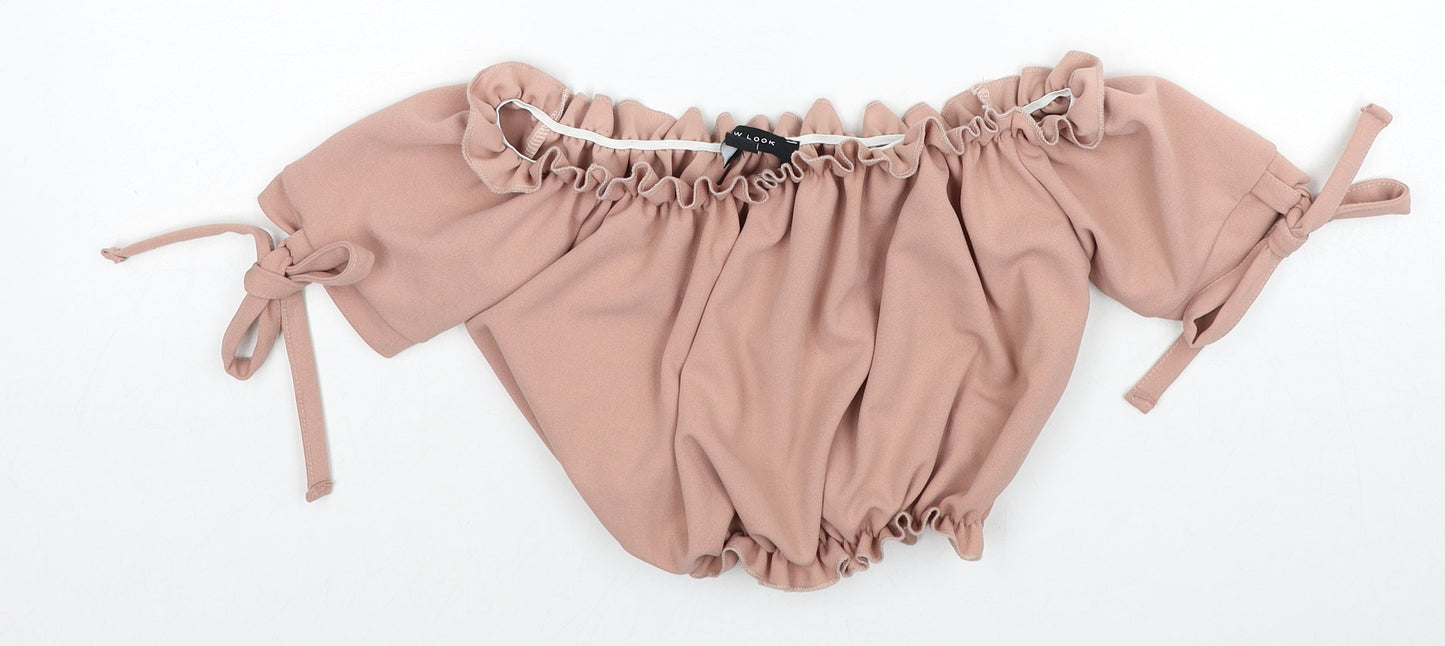 New Look Womens Beige Polyester Cropped Blouse Size 8 Off the Shoulder