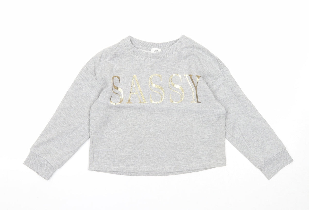 River Island Girls Grey Cotton Pullover Sweatshirt Size 5-6 Years Pullover - Sassy