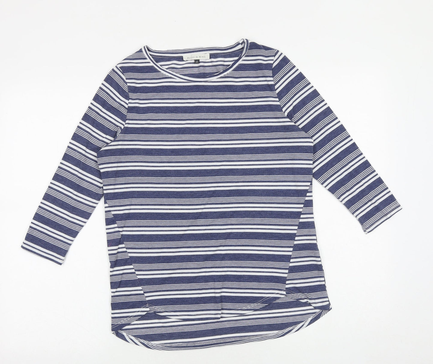 Maison De Nimes Womens Blue Striped Polyester Basic T-Shirt Size XS Boat Neck