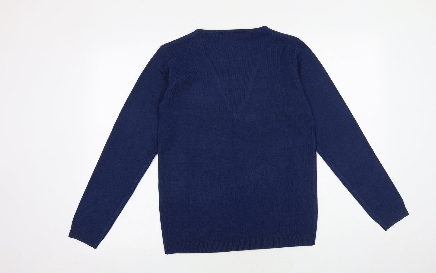 Cashmasoft Womens Blue V-Neck Acrylic Pullover Jumper Size XS