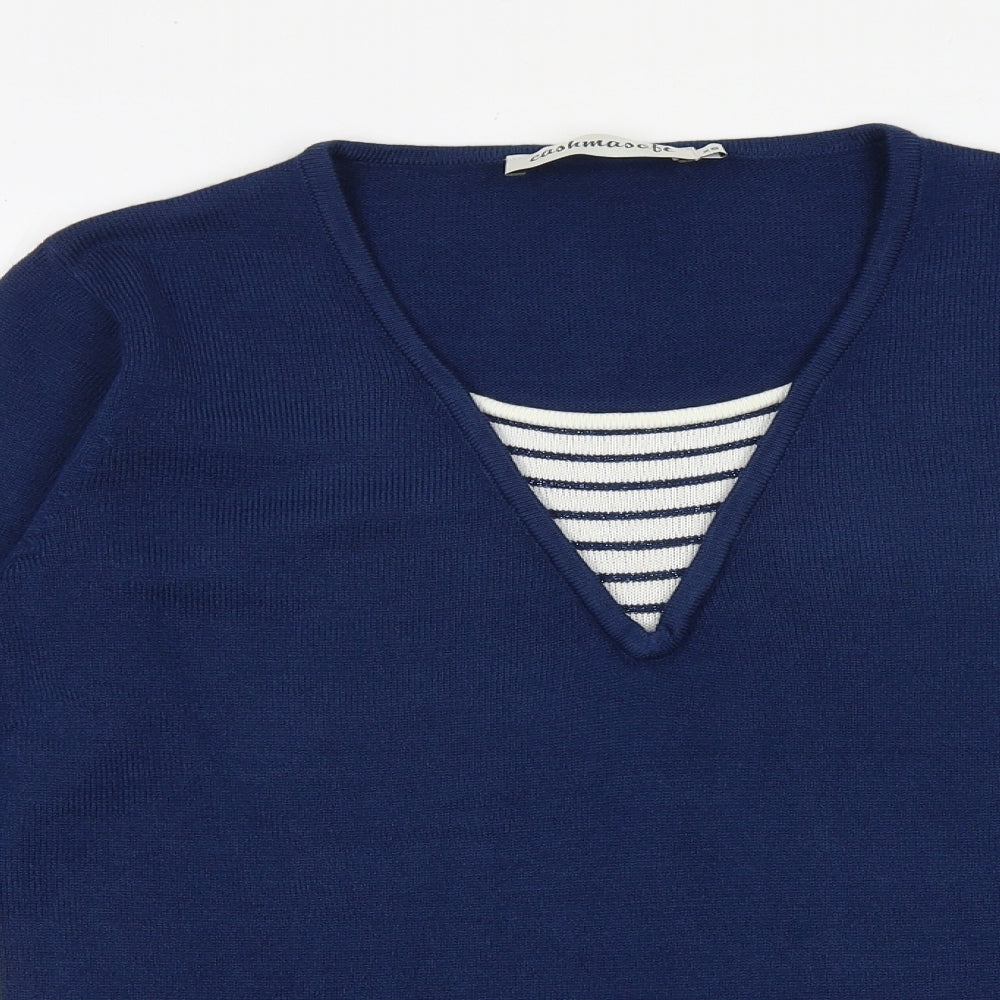 Cashmasoft Womens Blue V-Neck Acrylic Pullover Jumper Size XS