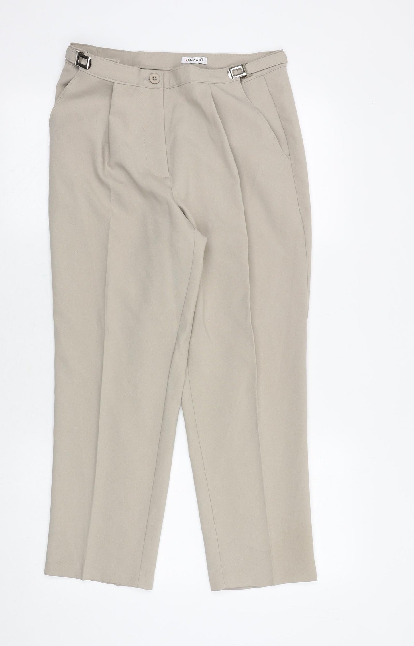 Damart Womens Beige Polyester Trousers Size 12 Regular Button