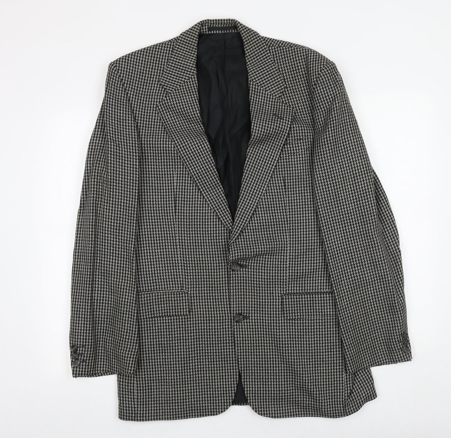 St Michael Mens Black Geometric Wool Jacket Blazer Size 38 Regular