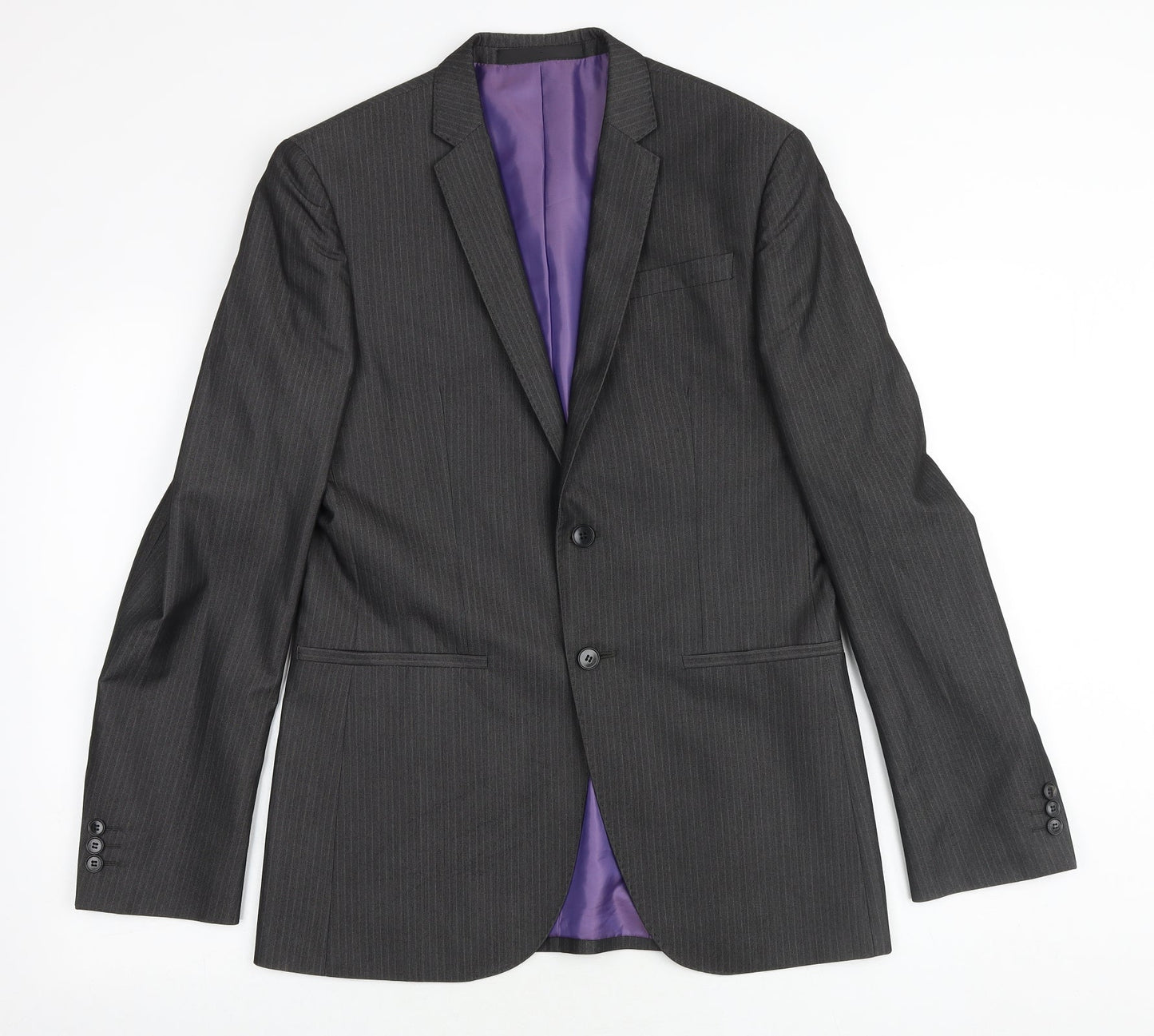 Marks and Spencer Mens Grey Striped Polyester Jacket Suit Jacket Size 38 Regular