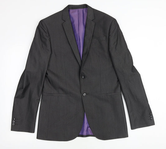 Marks and Spencer Mens Grey Striped Polyester Jacket Suit Jacket Size 38 Regular