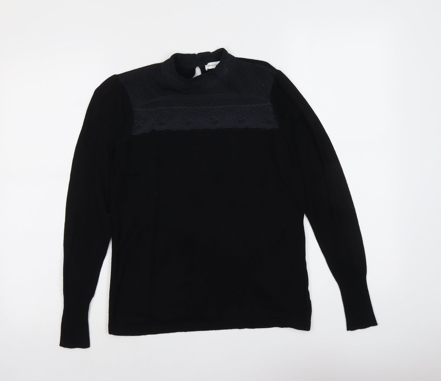 Warehouse Womens Black Round Neck Acrylic Pullover Jumper Size 10