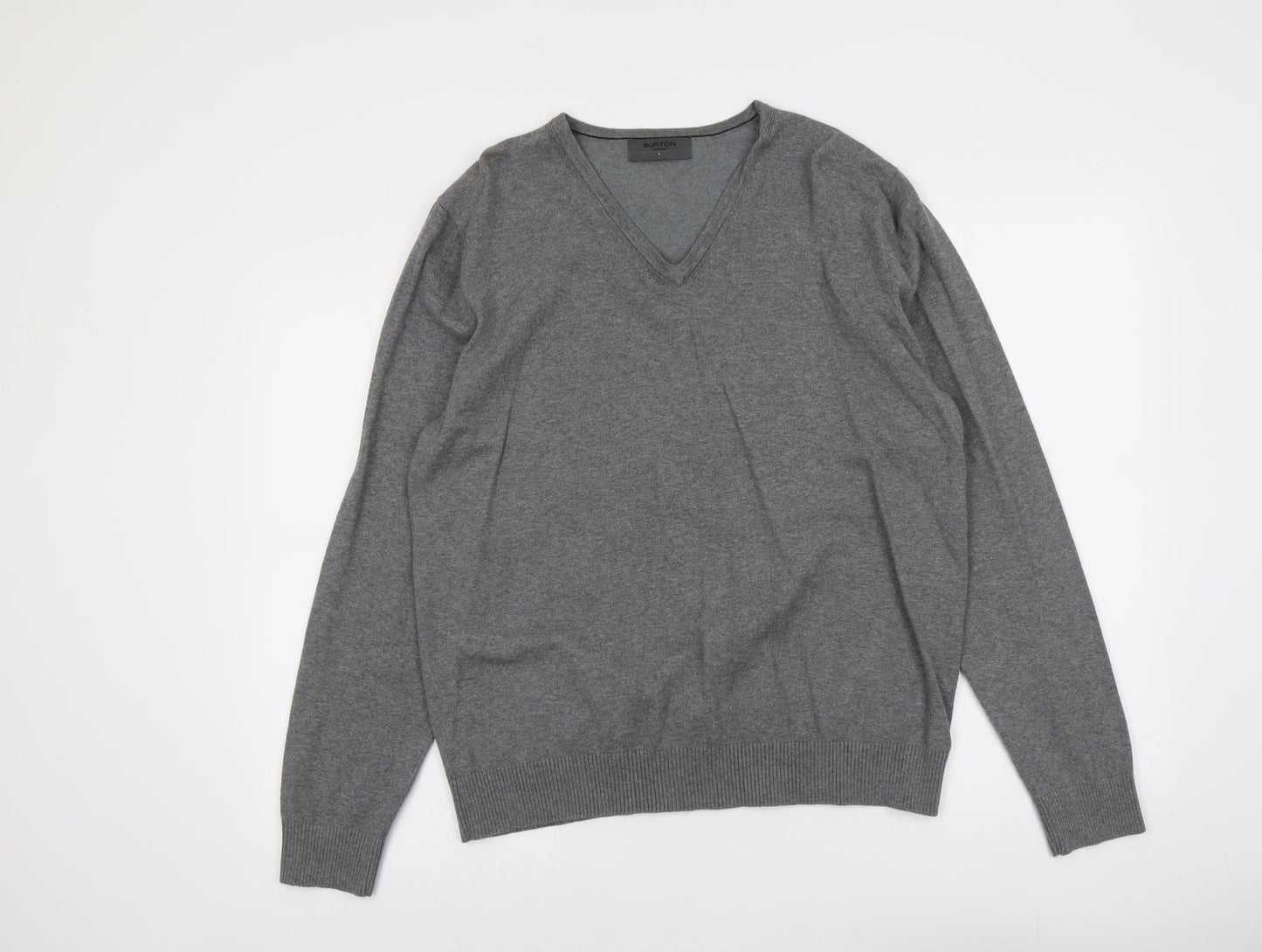 Burton Mens Grey V-Neck Cotton Pullover Jumper Size L Long Sleeve