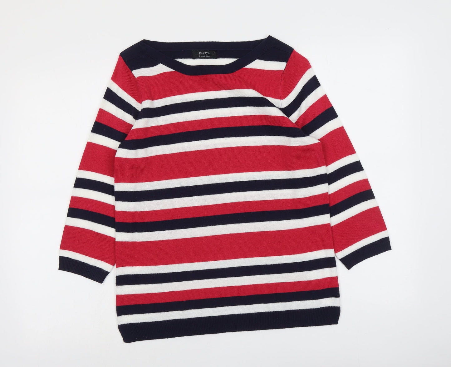 Papaya Womens Multicoloured Round Neck Striped Acrylic Pullover Jumper Size 12