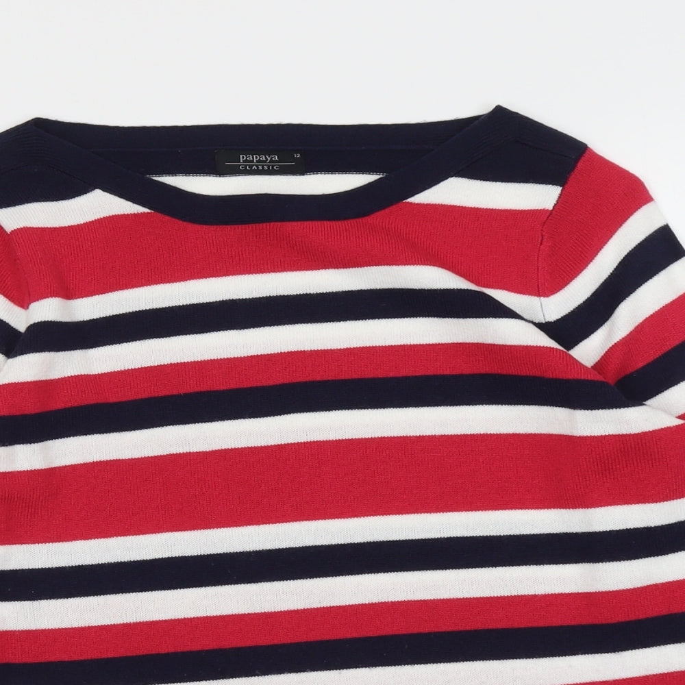 Papaya Womens Multicoloured Round Neck Striped Acrylic Pullover Jumper Size 12