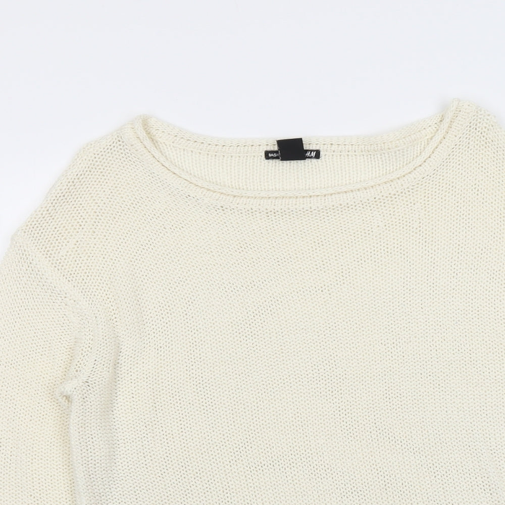 H&M Womens Ivory Boat Neck Acrylic Pullover Jumper Size M