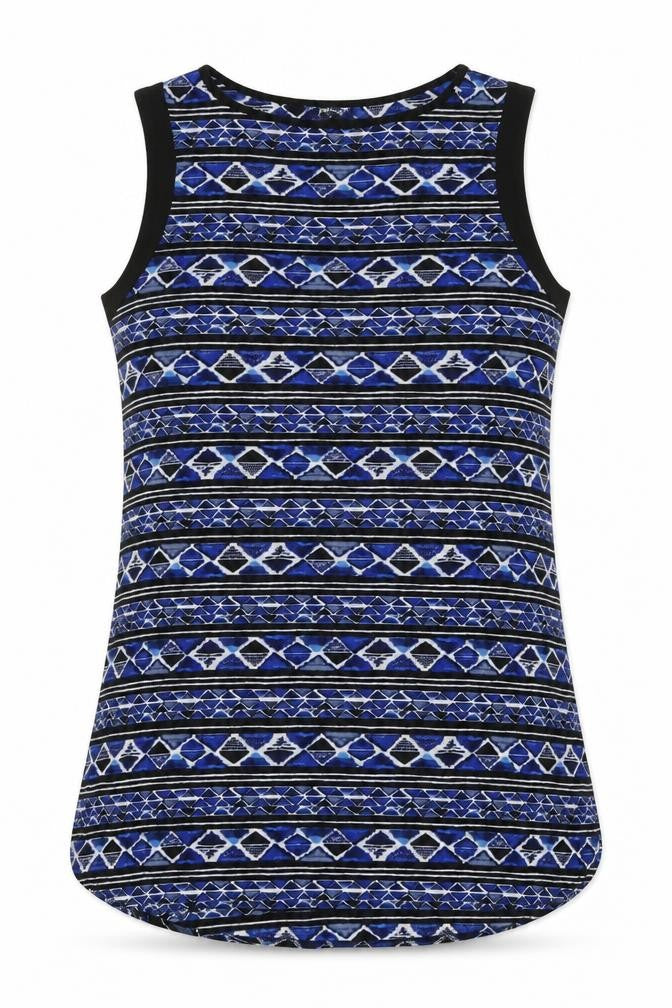 Papaya Womens Blue Geometric Polyester Basic Tank Size 14 Round Neck