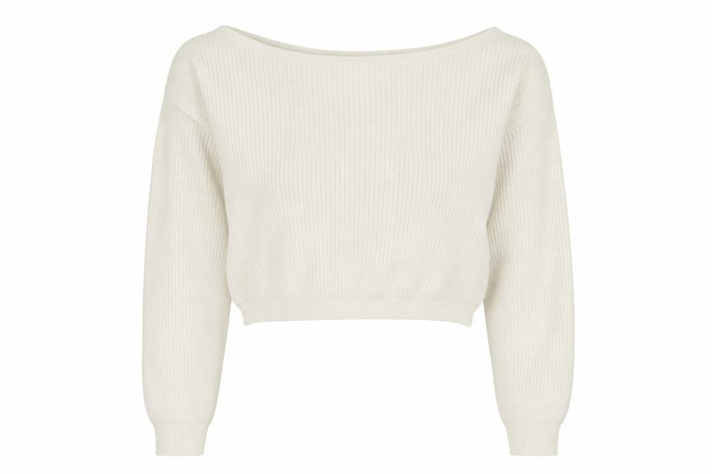PRETTYLITTLETHING Womens Ivory Boat Neck Acrylic Pullover Jumper Size 10 - Cropped