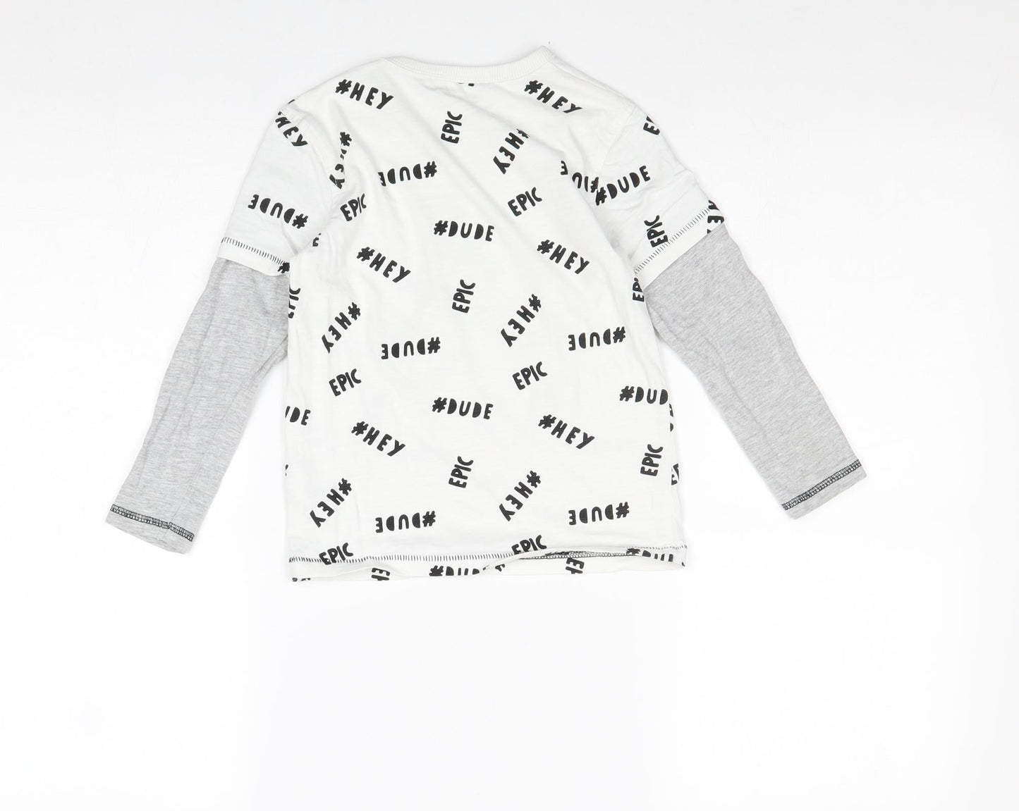 George Boys White Geometric Cotton Pullover T-Shirt Size 4-5 Years Round Neck Pullover - Hey Dude