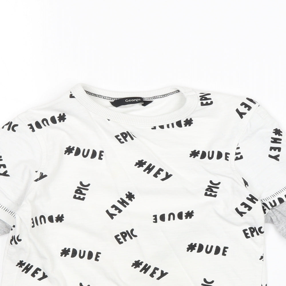 George Boys White Geometric Cotton Pullover T-Shirt Size 4-5 Years Round Neck Pullover - Hey Dude