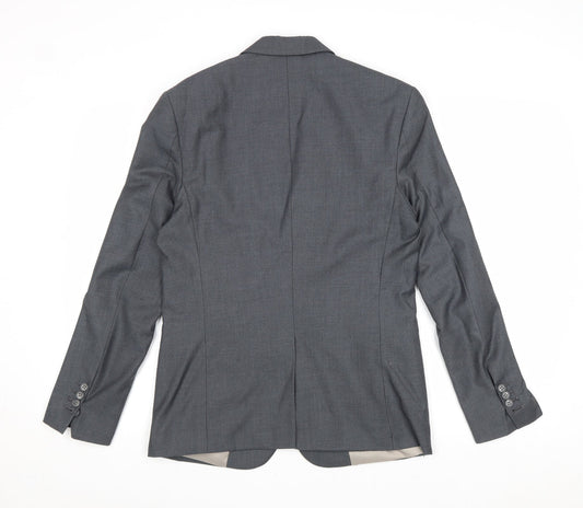 Preworn Mens Grey Polyester Jacket Suit Jacket Size 36 Regular