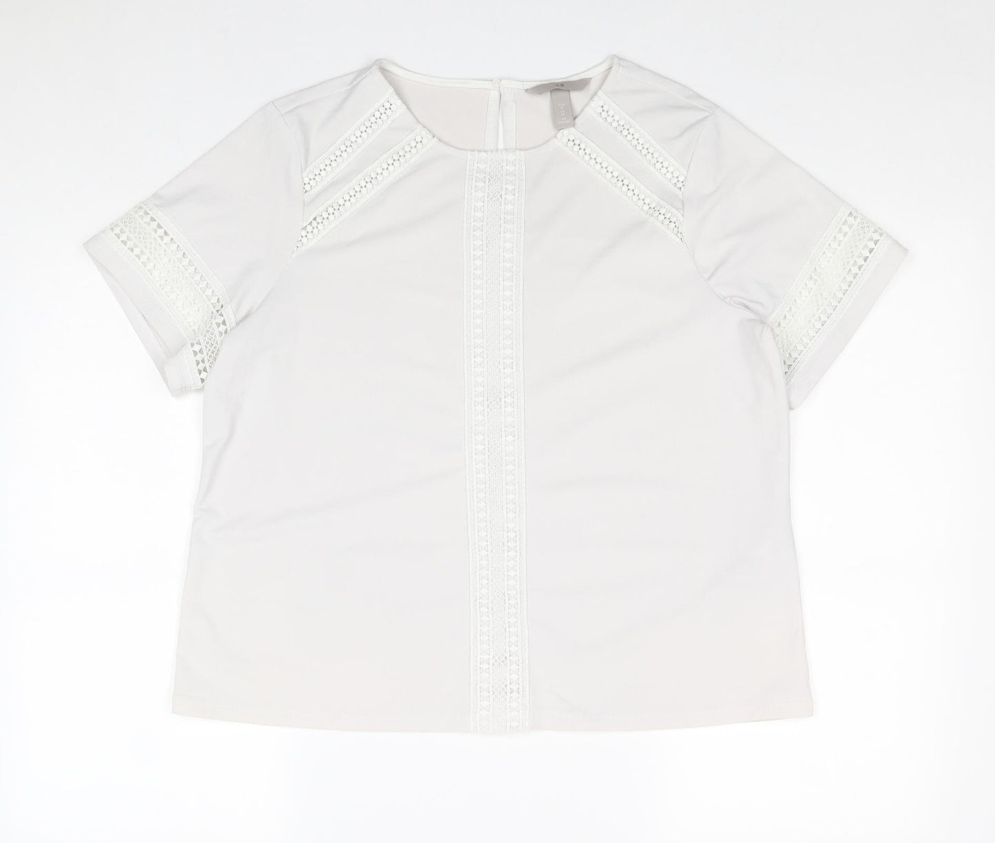 H&M Womens White Polyester Basic Blouse Size M Round Neck - Crocheted Lace Detail