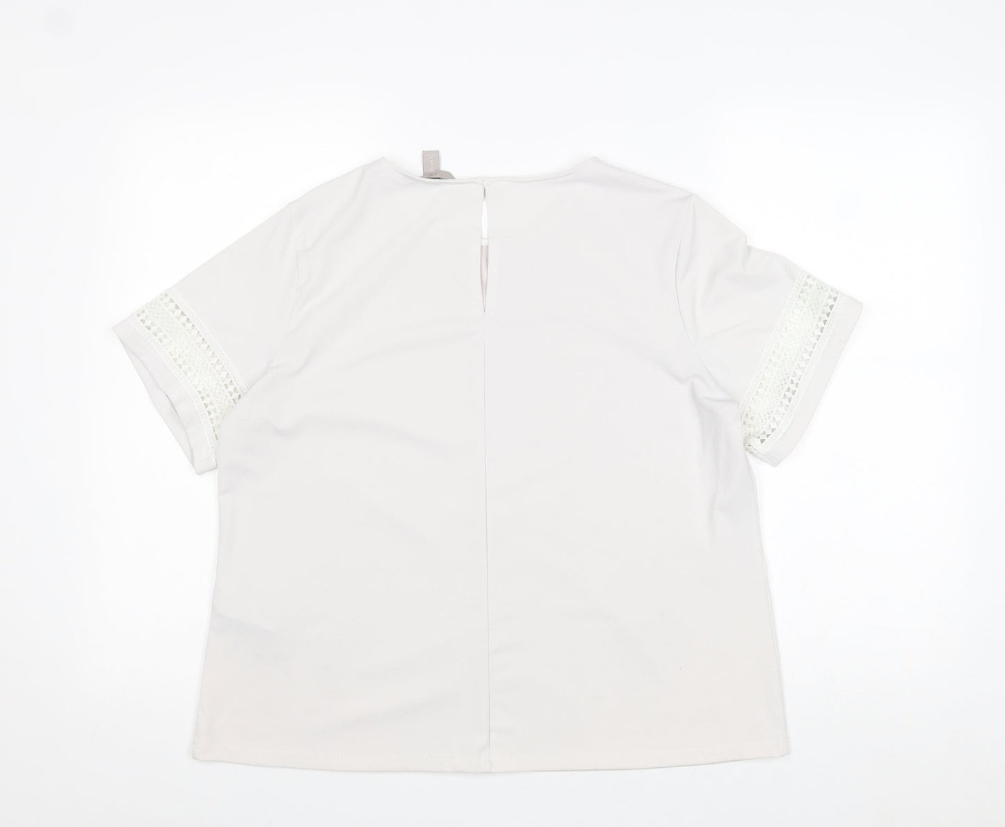 H&M Womens White Polyester Basic Blouse Size M Round Neck - Crocheted Lace Detail