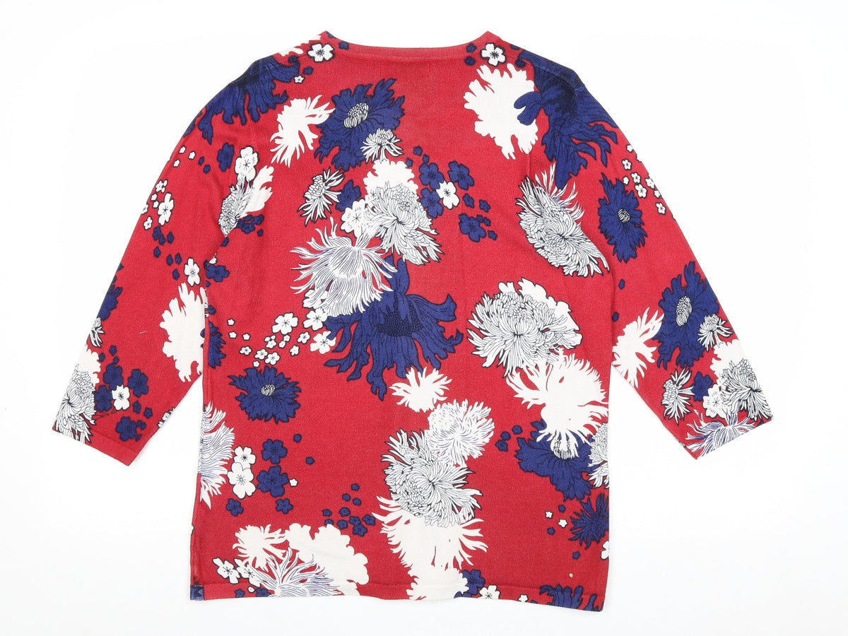 Cerulean Womens Red V-Neck Floral Viscose Pullover Jumper Size M