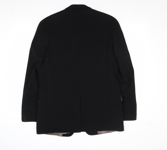 Quattro Mens Black Striped Polyester Jacket Suit Jacket Size 42 Regular