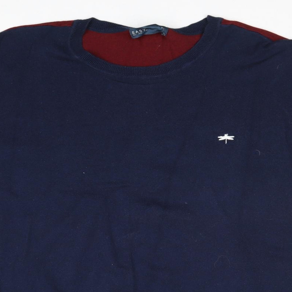 Easy Mens Blue Round Neck Cotton Pullover Jumper Size 2XL Short Sleeve
