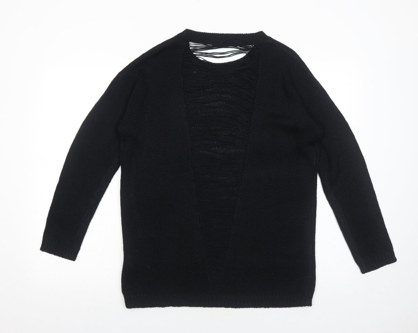 South Womens Black Round Neck Acrylic Pullover Jumper Size 14 - Distressed