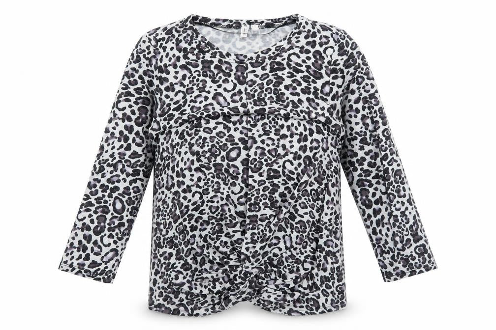 Cable & Gauge Womens Grey Animal Print Viscose Basic Blouse Size M Boat Neck - Twist Detail Leopard Print
