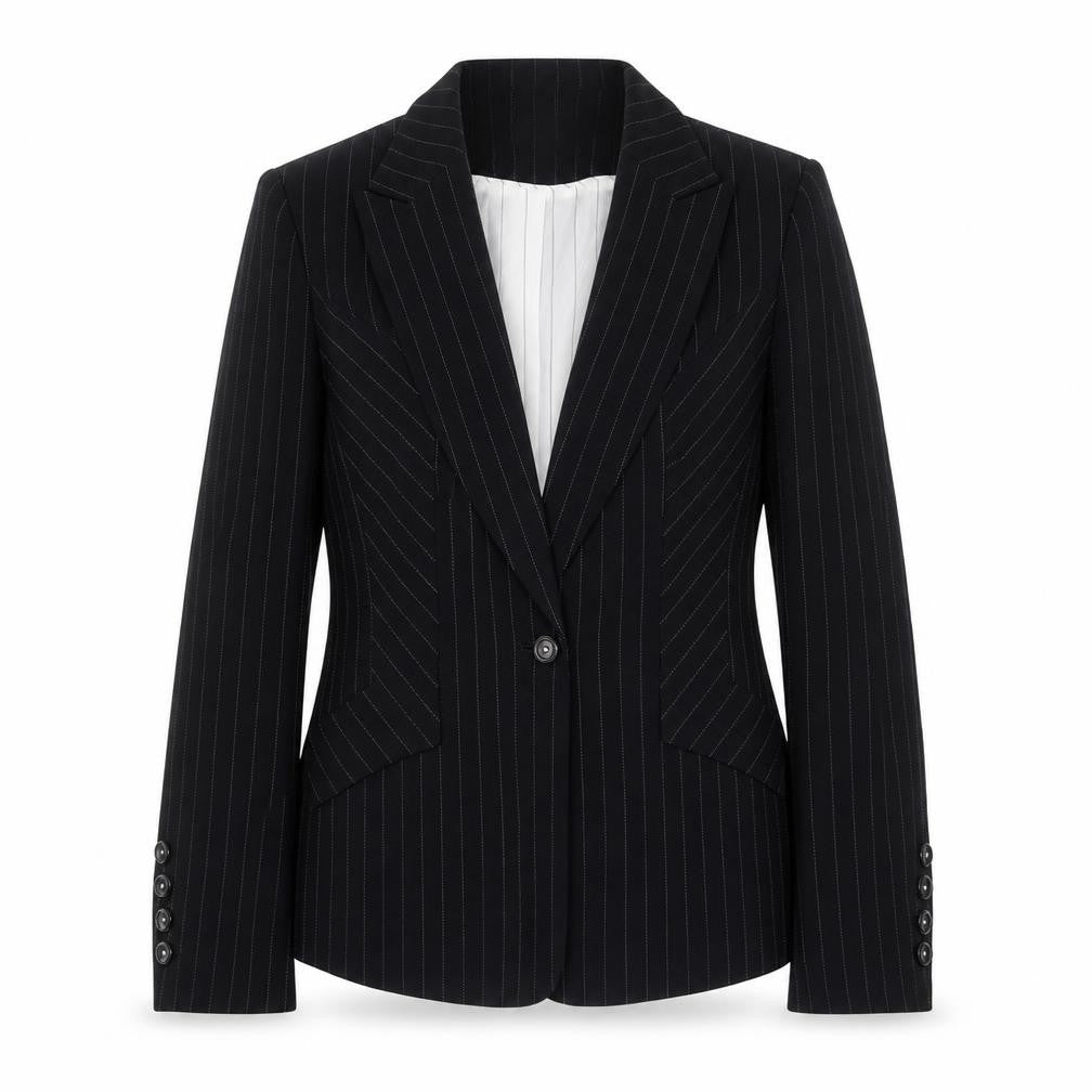 Marks and Spencer Womens Black Striped Polyester Jacket Suit Jacket Size 12