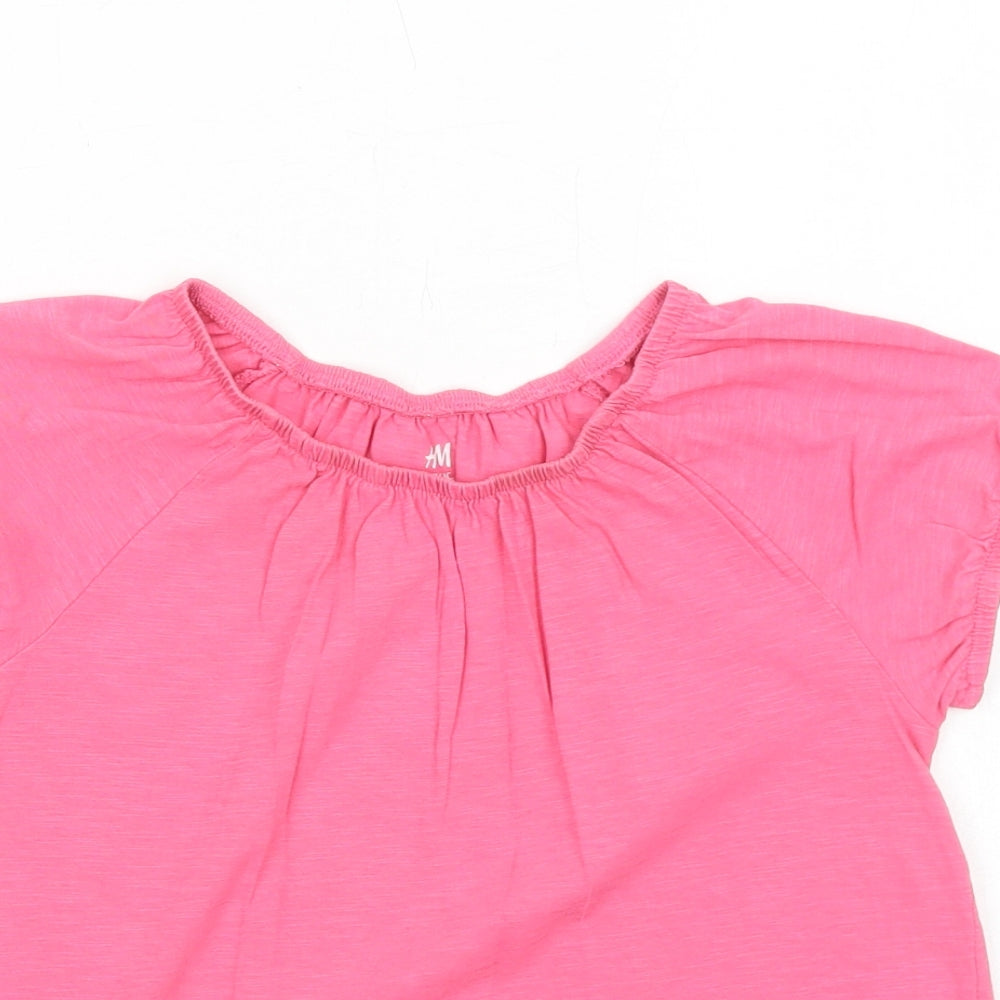 H&M Girls Pink Cotton Basic Blouse Size 9-10 Years Round Neck Pullover