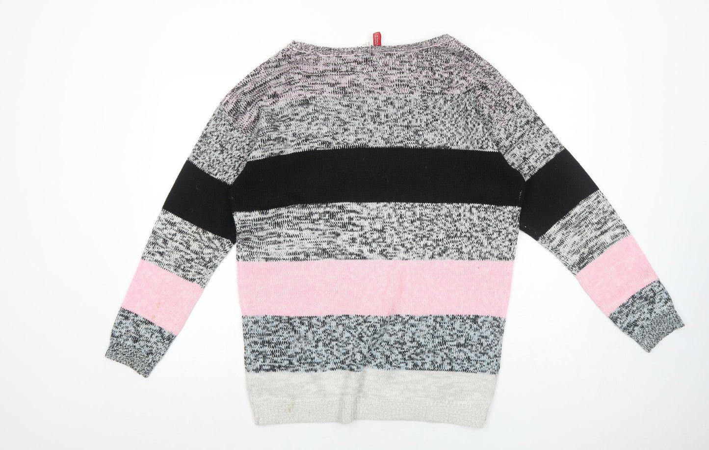 H&M Womens Grey Round Neck Striped Acrylic Pullover Jumper Size M