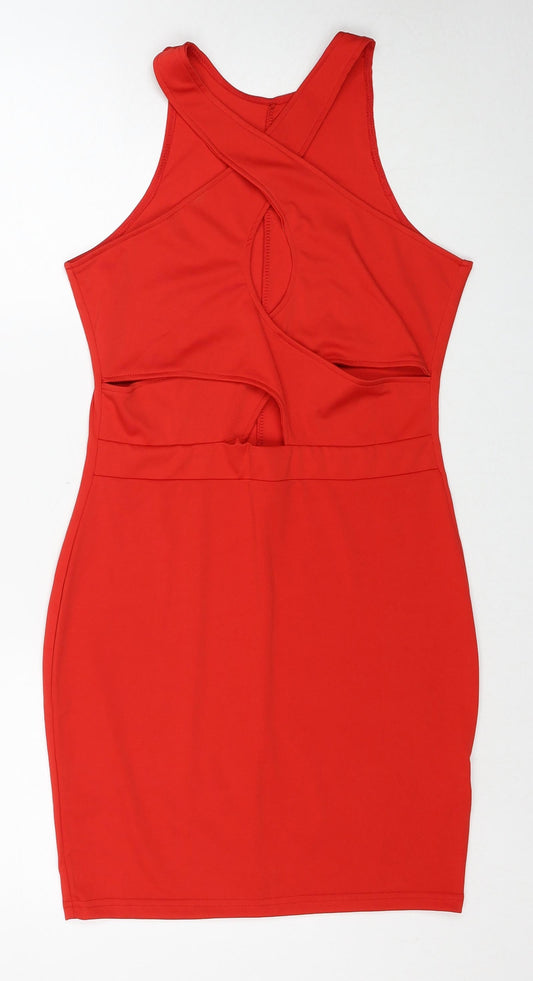 Preworn Womens Red Polyester Shift Size M Round Neck Pullover