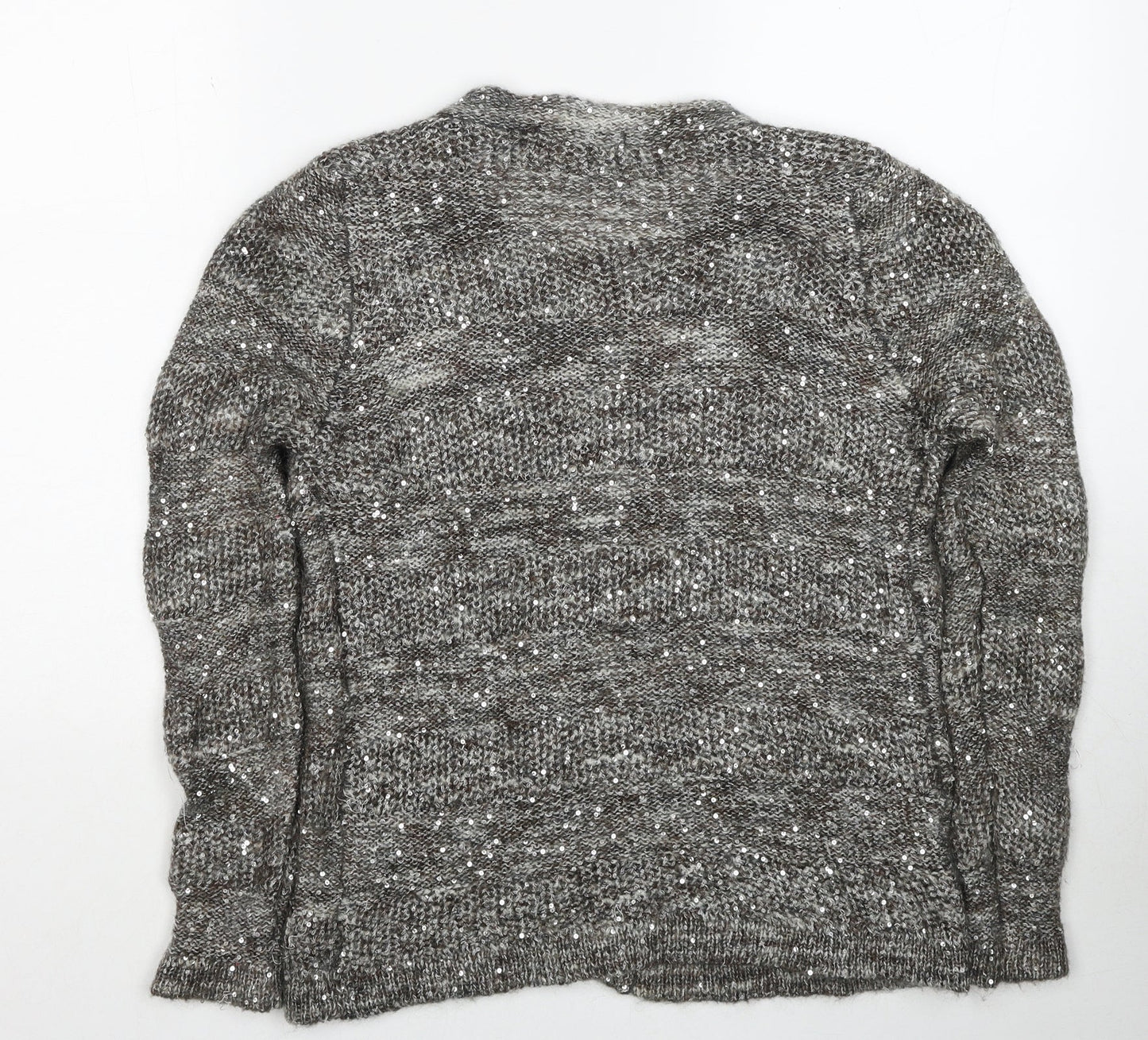 Marks and Spencer Womens Grey Round Neck Polyester Cardigan Jumper Size 12