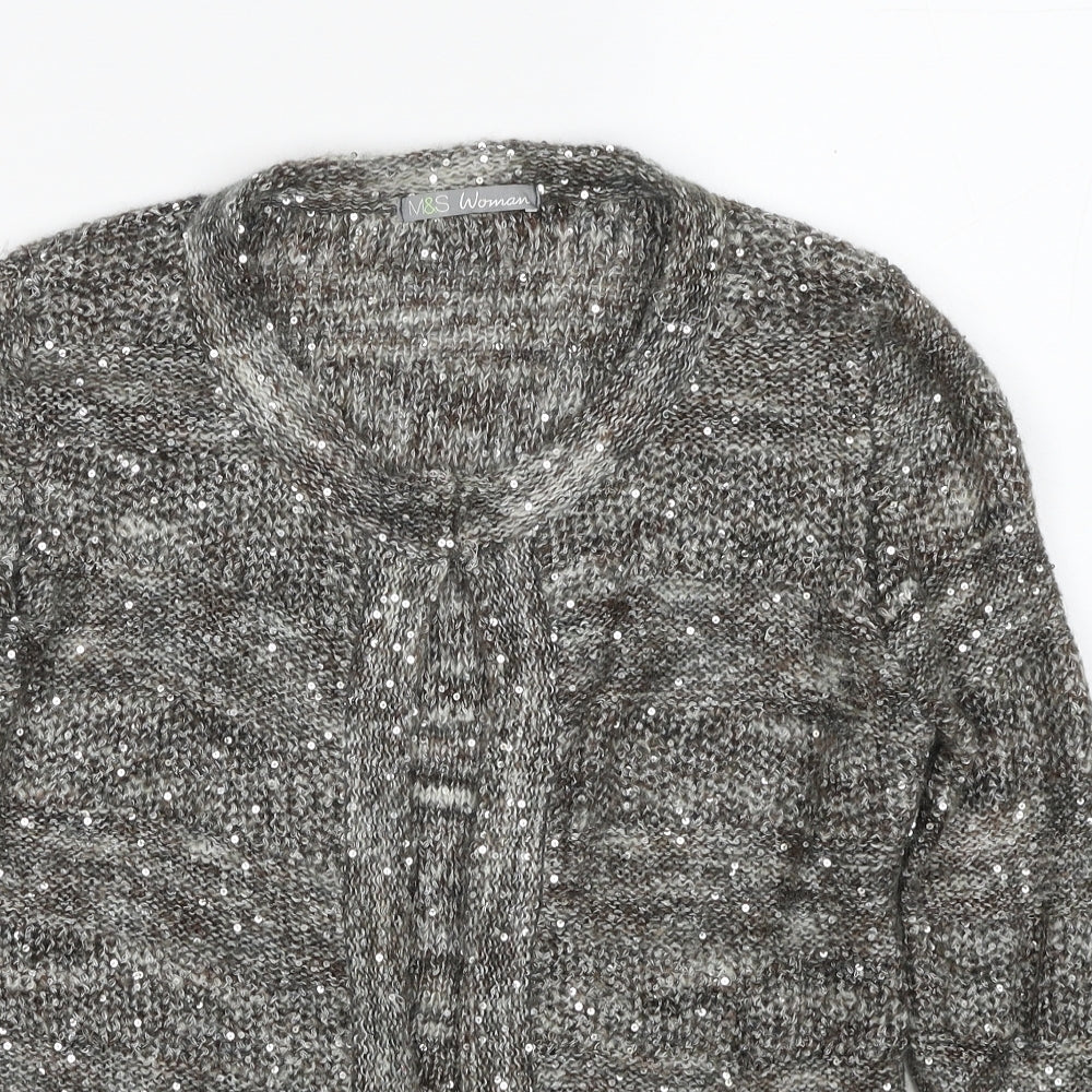 Marks and Spencer Womens Grey Round Neck Polyester Cardigan Jumper Size 12
