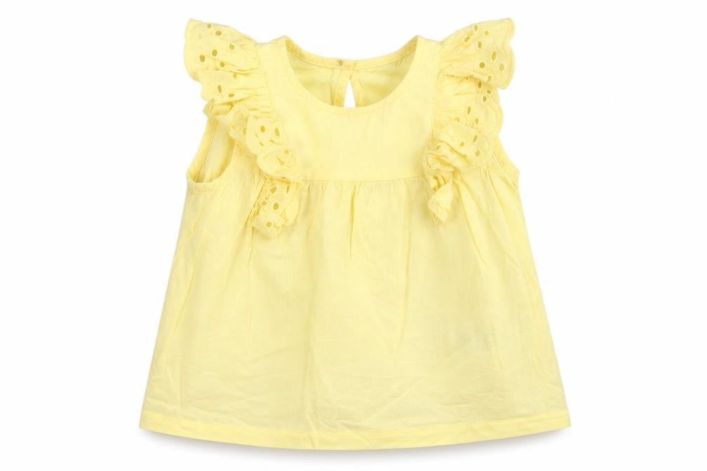 H&M Girls Yellow Cotton Basic Tank Size 6-9 Months Round Neck Button - Broderie Anglaise